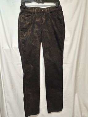 Lafayette 148 New York Shimmer Black Bronze Metallic Straight Leg Jeans Size 4